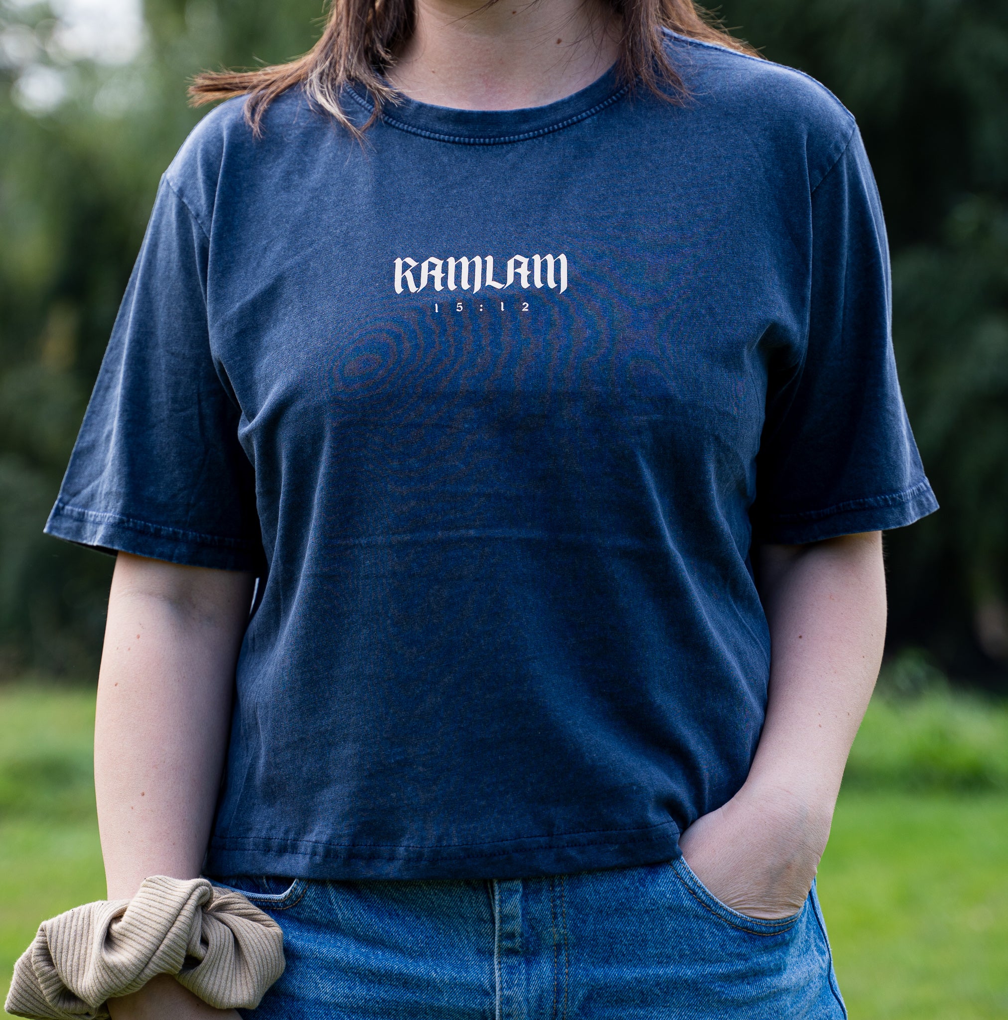 Polera crop regular acidwash Blue