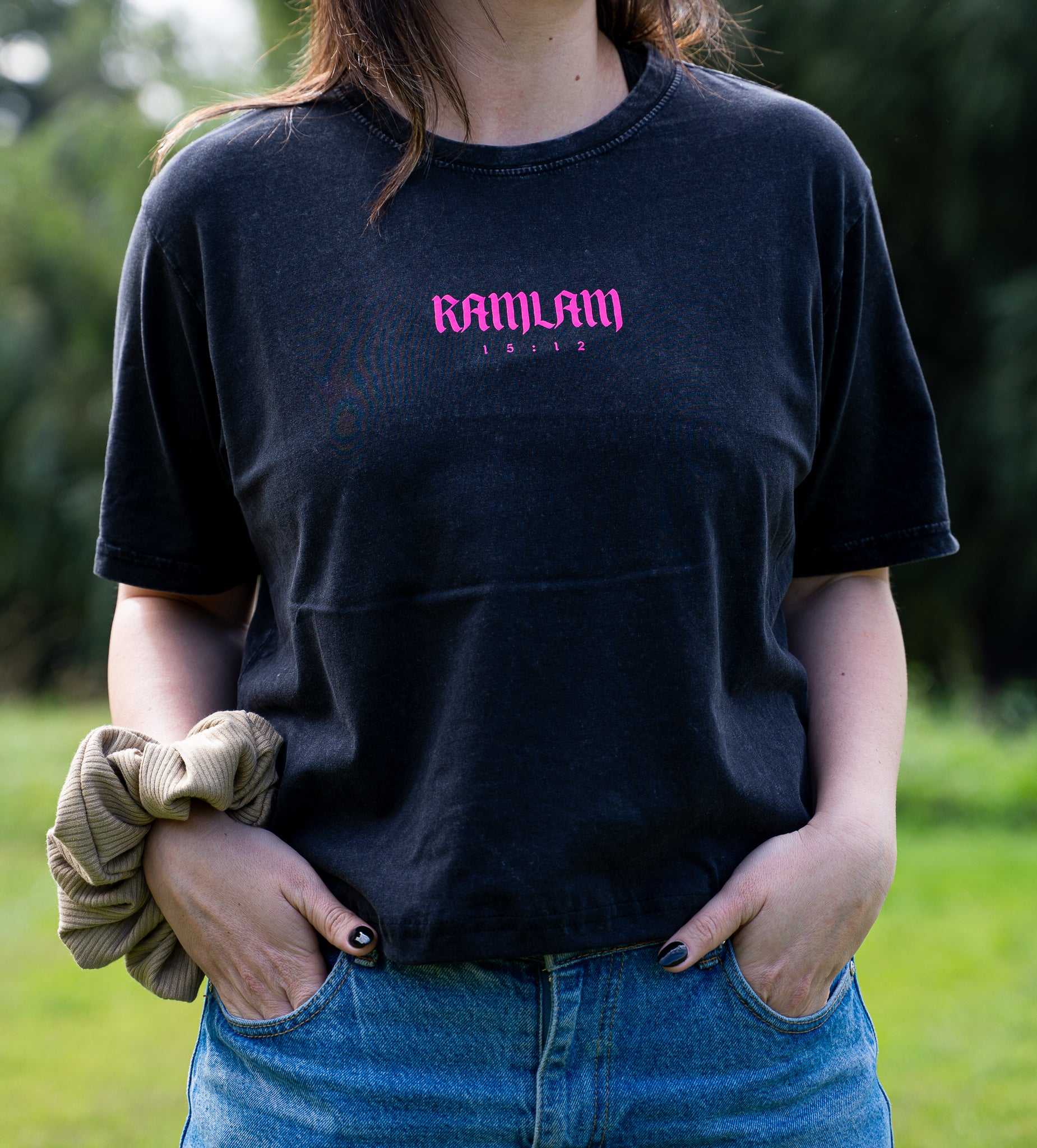 Polera crop regular acidwash Black B