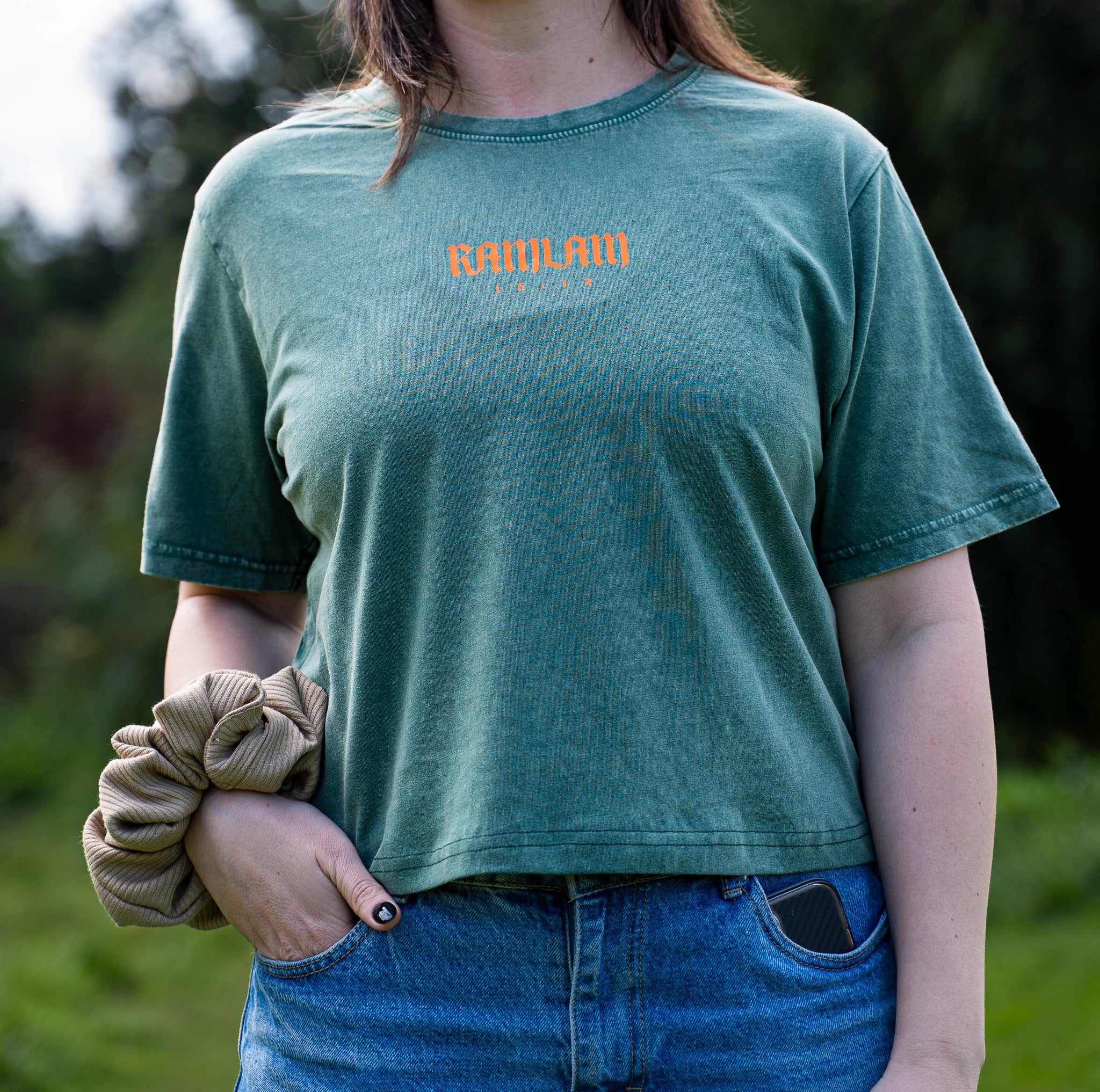 Polera crop regular acidwash Green