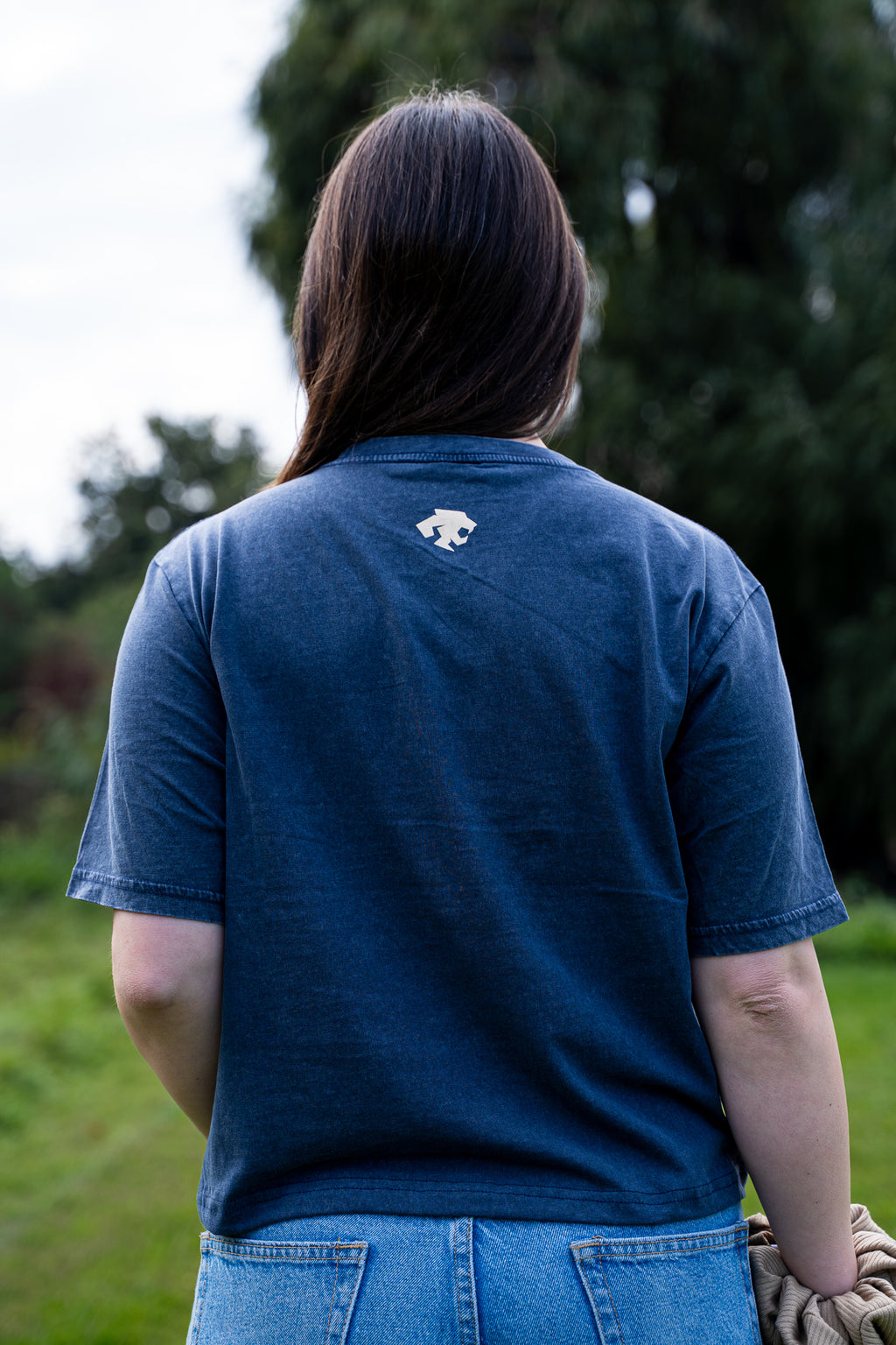 Polera crop regular acidwash Blue