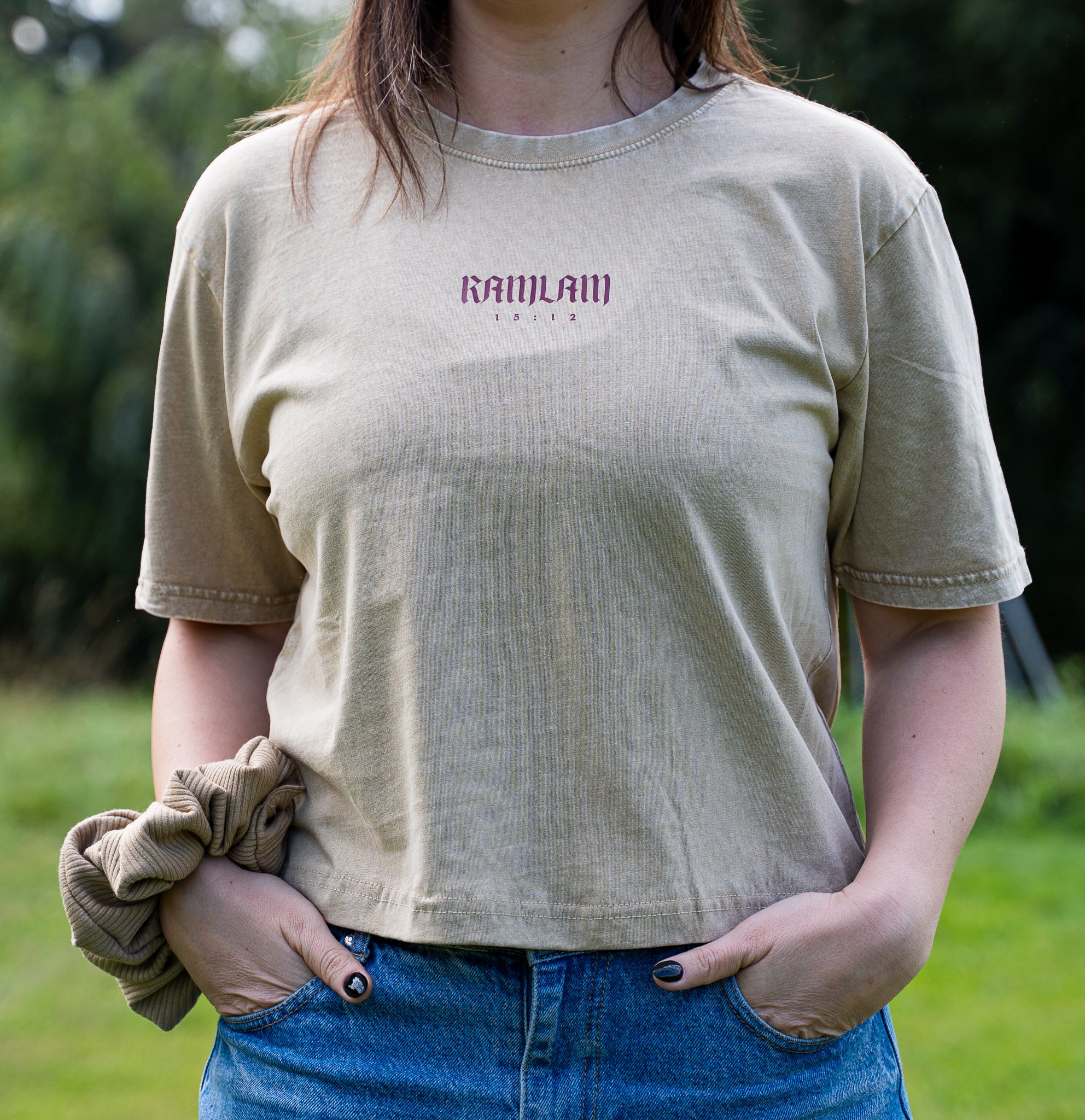 Polera crop regular acidwash Beige